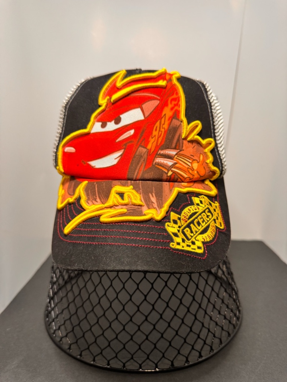 Vintage Disney Black Red Yellow Lightning McQueen Kids Trucker Hat